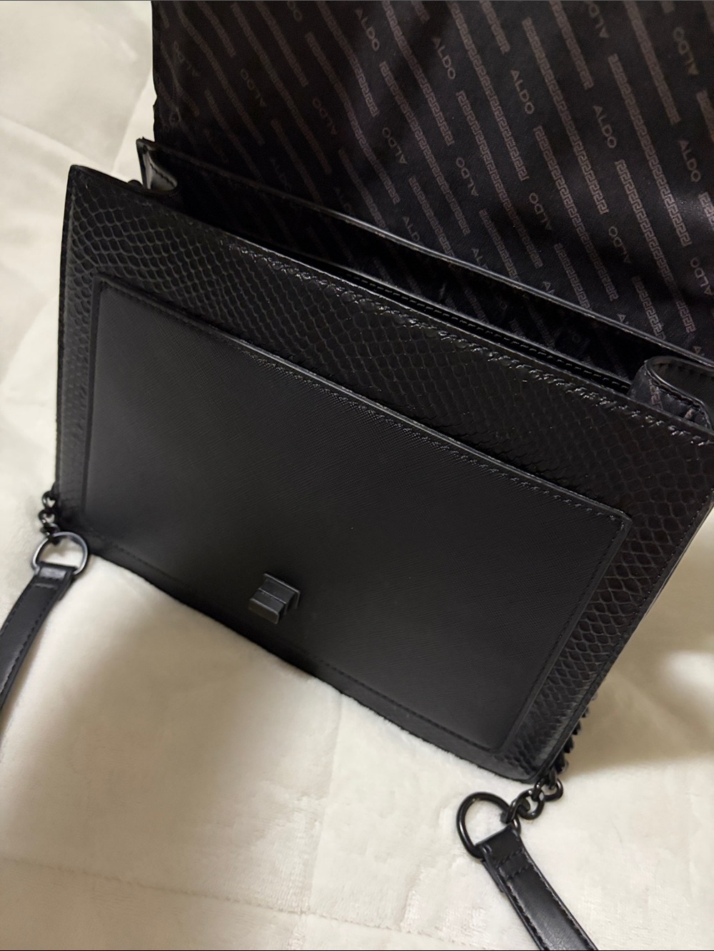 ALDO Black Croc-Embossed Top Handle Satchel with Chain Strap - Picture 6 of 11
